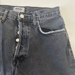 Agolde Charcoal Button-Fly Jeans, 90's Pinch Waist Jeans